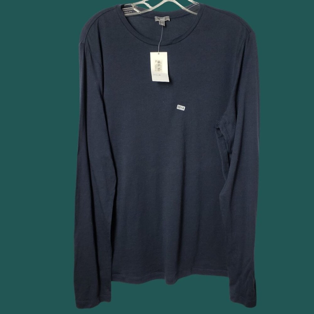 Vince Mens Long Sleeve Crew Neck T-Shirt Cotton Cashmere Navy Large